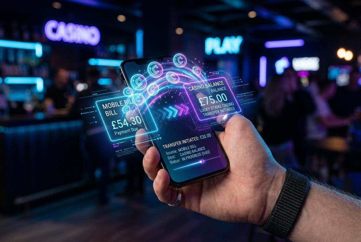 Osoba korzystająca z systemu Direct Carrier Billing na smartfonie do zasilenia konta w kasynie