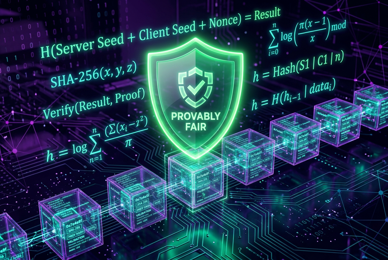 Abstrakcyjna wizualizacja algorytmu Provably Fair w technologii blockchain